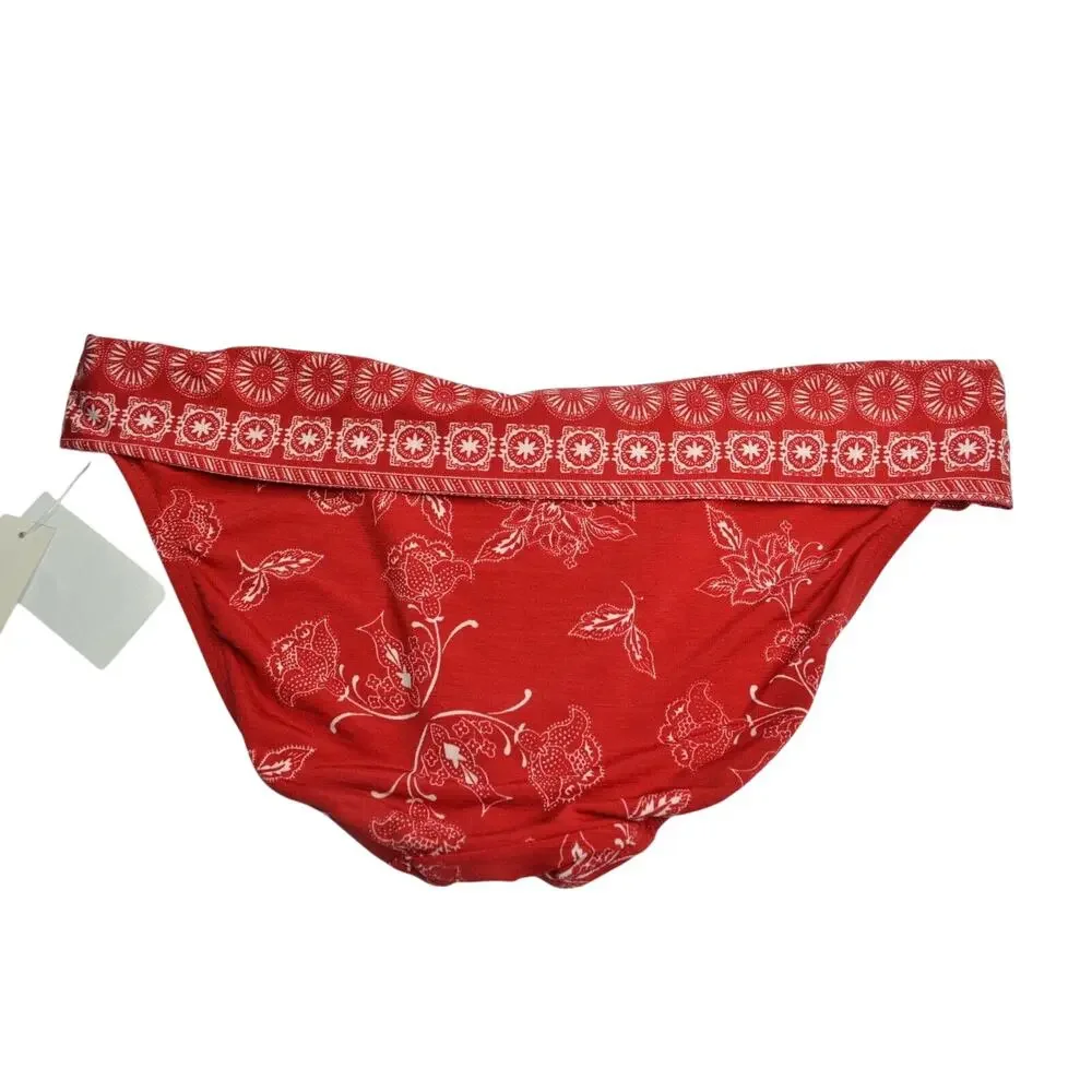 ROBIN PICCONE Women's Red White Shirred Waist Pattern Bikini Bottom